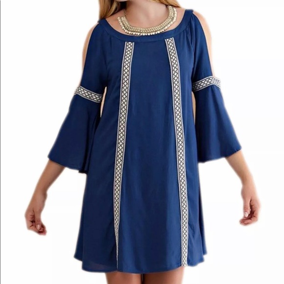 Anthropologie Dresses & Skirts - Entro blue bohemian cold shoulder dress